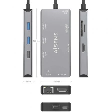 Aisens USB-C Dock 9 en 1 Gris ASUC-9P018-GR Aisens USB-C Dock 9 en 1 Gris ASUC-9P018-GR